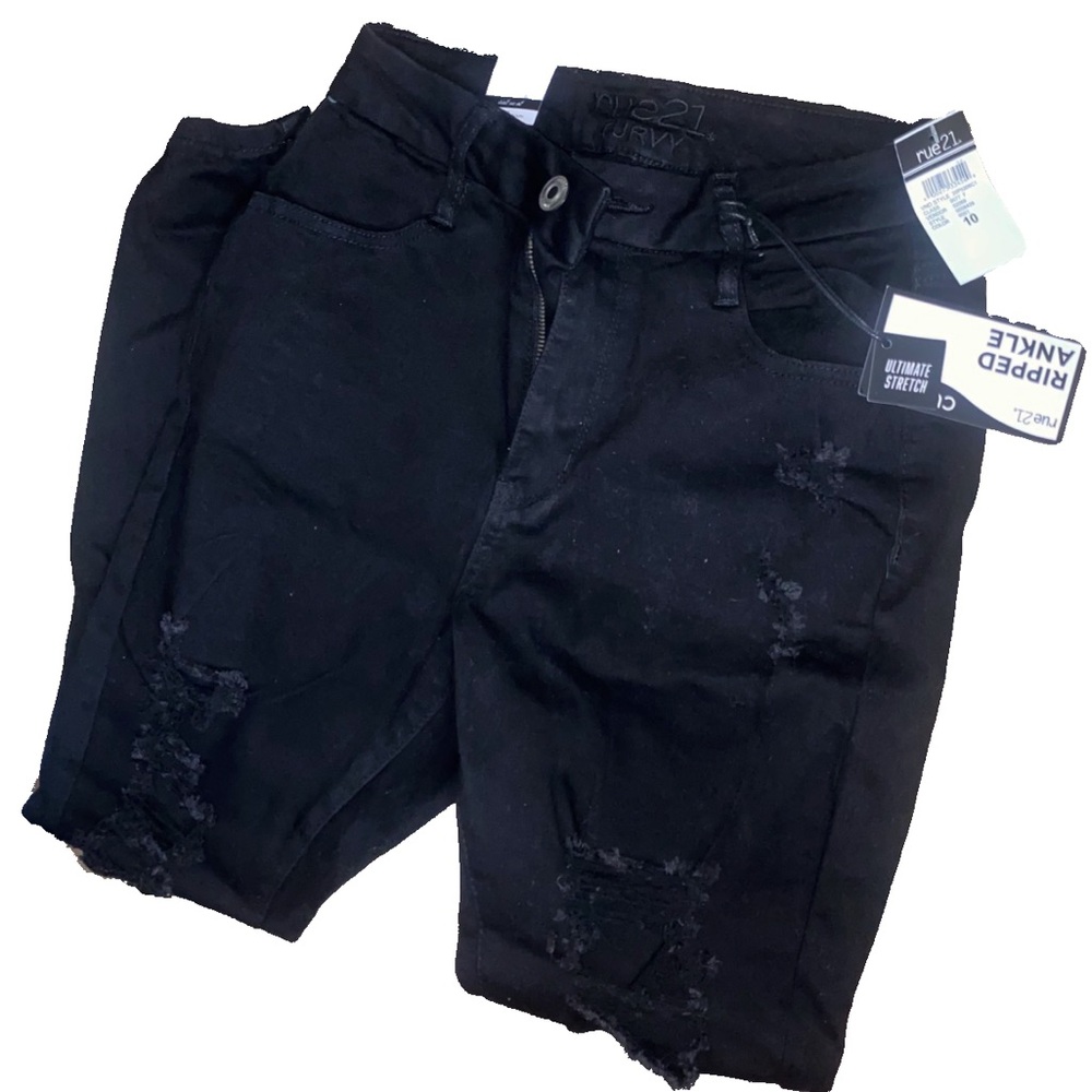 Black Ripped Ankle Jeans